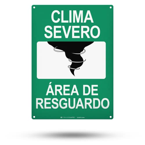TRADESAFE Severe Weather Shelter Area Sign - Clima Severo, Área De Resguardo Spanish Sign, Quick Install, Light Reflective, UV-Resistant, Waterproof, 10” X 14” Aluminum Safety Signs - style: Clima Severo Área De Resguardo
