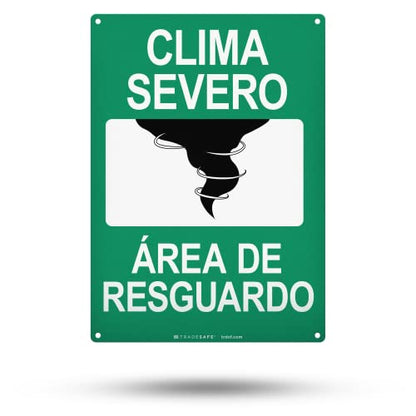 TRADESAFE Severe Weather Shelter Area Sign - Clima Severo, Área De Resguardo Spanish Sign, Quick Install, Light Reflective, UV-Resistant, Waterproof, 10” X 14” Aluminum Safety Signs - style: Clima Severo Área De Resguardo