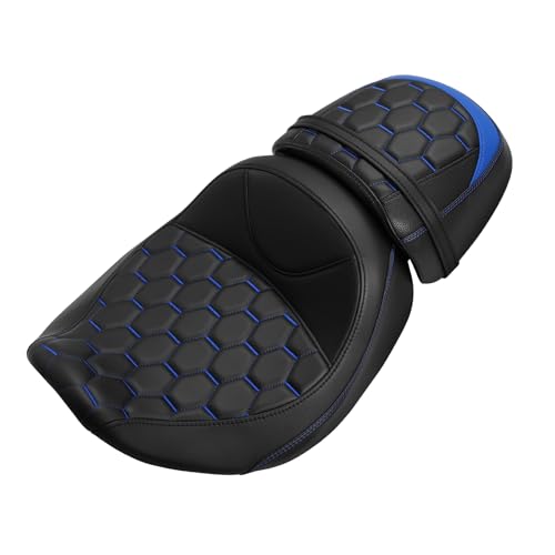 C.C. RIDER Low-Profile Rider&Passenger Seat Fit for Harley Touring 2023-2025 CVO Street Glide FLHXSE CVO Road Glide FLTRXSE 2024-2025 Street Glide FLHX Road Glide FLTRX FLTRXSTSE - size: 09# Black+ Blue Stitchs