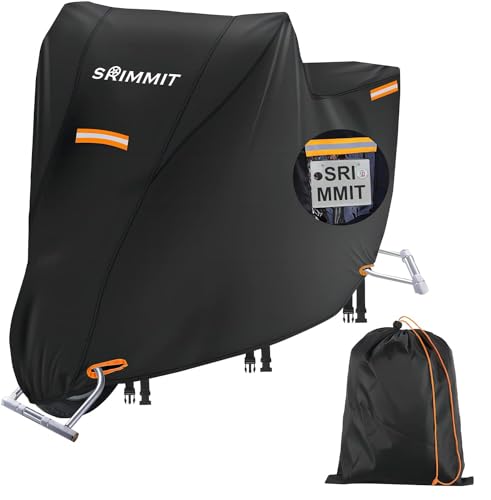 Large Motorcycle Cover with Lock Holes,420D Universal Powersports Vehicle Covers,Sun,Waterproof Outdoor Protection,with License Plate Window, 4 Reflective Strips,Storage Bag(XXXXL 106" x 37" x 55") - size: XXXXL (106" x 37" x 55")