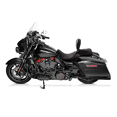 Passenger Seat Cushion, SLMOTO Motorcycle Low-Profile Rider Sissy Bar Backrest Pad For Harley Touring CVO Road King Street Glide Road Glide Electra Glide 2014-2023 Black Red - color: Black Red Seat+Rider Backrest#101