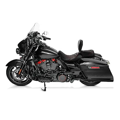 Passenger Seat Cushion, SLMOTO Motorcycle Low-Profile Rider Sissy Bar Backrest Pad For Harley Touring CVO Road King Street Glide Road Glide Electra Glide 2014-2023 Black Red - color: Black Red Seat+Rider Backrest#101