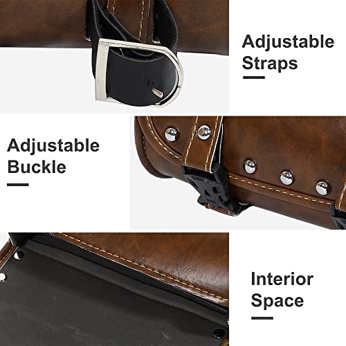 X AUTOHAUX Motorcycle Tool Bag Handlebar Bags Cycling Luggage Bag Waterproof PU Leather Round Brown 8.27" x4.13''