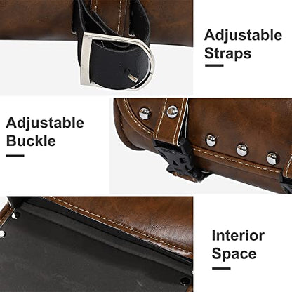 X AUTOHAUX Motorcycle Tool Bag Handlebar Bags Cycling Luggage Bag Waterproof PU Leather Round Brown 8.27" x4.13''