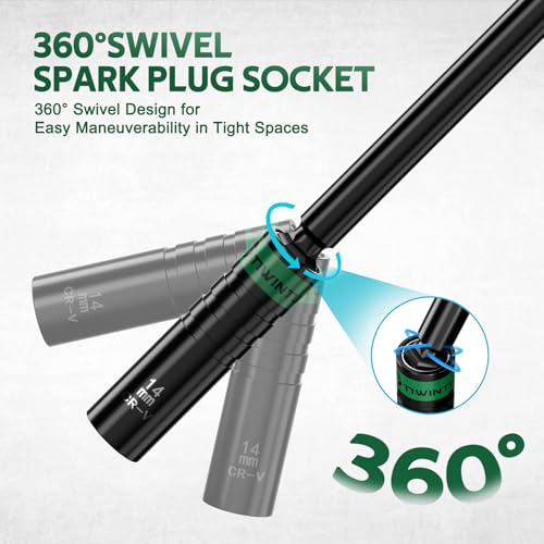 14mm Swivel Magnetic Spark Plug Socket, 3/8" Drive x 13" Total Length Spark Plug Removal Tool with CR-V Steel, 12-Point, Enhanced Magnetic Design, 360 Degree Swivel Thin Wall Socket - size: 14mm x 13 inch