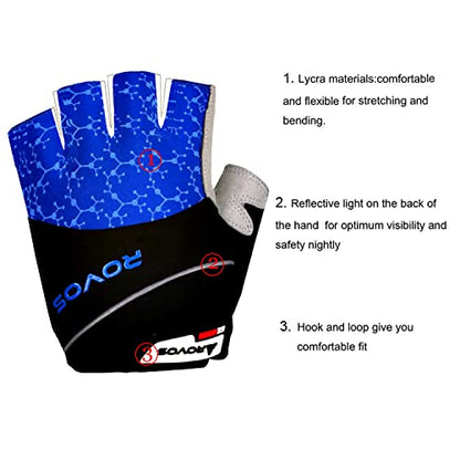 Men & Women Cycling Gloves - 5mm Padded Half Finger Breathable Mountain & Road Biking Gloves - color: Blue-b, size: Small