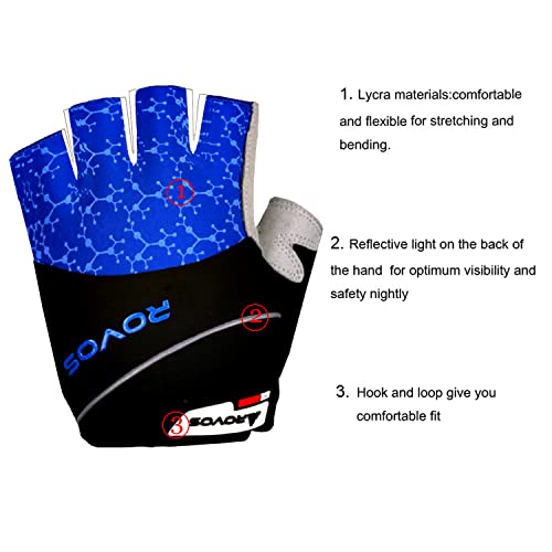 Men & Women Cycling Gloves - 5mm Padded Half Finger Breathable Mountain & Road Biking Gloves - color: Blue-b, size: X-Large