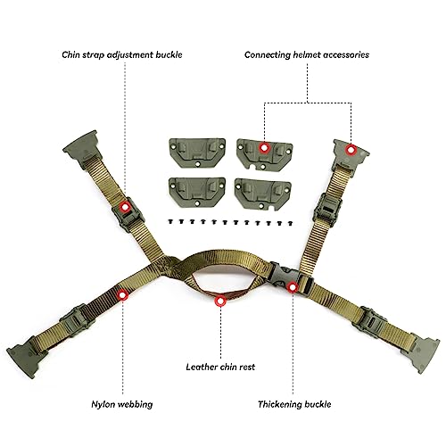 Tactical Helmet Chin Strap Adjustable Dial 4 Points Suspension System with Bolts and Screws for Tactical Fast MICH Bump Helmet Accessory - color: Style 3-Green