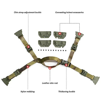 Tactical Helmet Chin Strap Adjustable Dial 4 Points Suspension System with Bolts and Screws for Tactical Fast MICH Bump Helmet Accessory - color: Style 3-Green