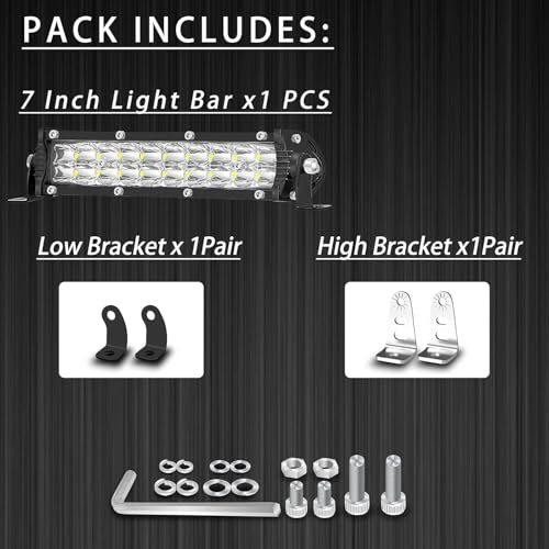 Light Bar for eBike, 7 Inch Motorcycle Dirt Bike LED Headlight 60W 6000lm with 7/8" Handlebars Mounting Clamp Brackets and 12V Wiring Harness Switch, CRF XR TTR KLX MTB Dirtbike Night Riding Light Kit - color: 7 Inch Dirt Bike Light Bar Kit