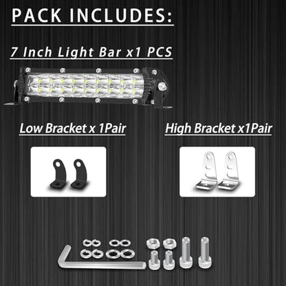 Light Bar for eBike, 7 Inch Motorcycle Dirt Bike LED Headlight 60W 6000lm with 7/8" Handlebars Mounting Clamp Brackets and 12V Wiring Harness Switch, CRF XR TTR KLX MTB Dirtbike Night Riding Light Kit - color: 7 Inch Dirt Bike Light Bar Kit
