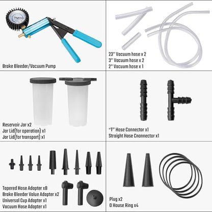 DURATECH 2 in 1 Brake Bleeder Kit, Brake Fluid Bleeder Kit with Metal Handheld Vacuum Pump, Ideal for Automotive, Organized in Portable Case