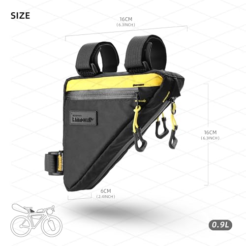 Rhinowalk Bike Frame Triangle Bag, Waterproof Compact Storage Bag with YKK Zippers, Multi-Pocket Design, Doesn’t Rub Legs – 0.9L, Black+Yellow - color: Black+Yellow, 0.9L