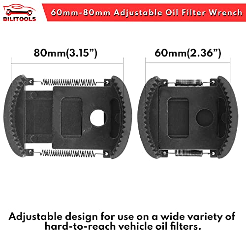 BILITOOLS Universal Oil Filter Wrench Removal Tool Adjustable, 60-80mm (2.36-3.15 inch), 1/2" Drive - size: 60-80mm