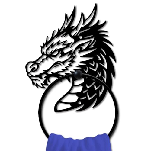 MAYJOYDIY Dragon Head Metal Towel Ring, Western Dragon Hand Towel Holder, Mythical Animal Wildlife Hanging Ring Wall Mounted Bathroom Accessories for Kitchen Home Decoration Gift - color: Dragon Head