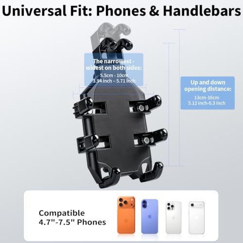 ZNH Bike Phone Holder, Bicycle Phone Mount - Bike Accessories | Phone Holder for Ebike,Scooter,Motorcycle, Secure Holder for 4.8-7.2 Inch All Cell Phones (Black)