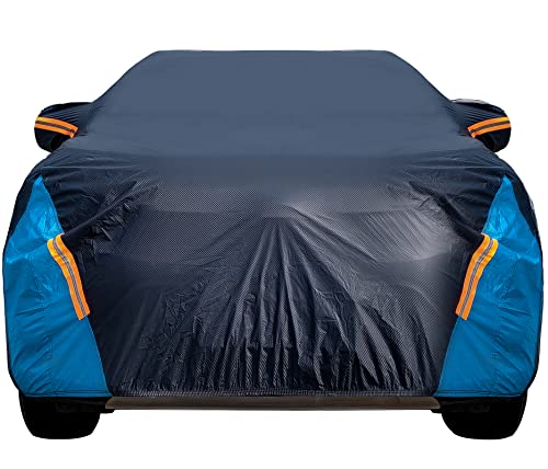 Car Cover Waterproof All Weather for Automobiles, 6 Layers Outdoor Full Exterior Cover Rain Sun UV Snowproof Protection with Zipper Cotton, Mirror Pocket for SUV (173-183 inch) - color: Blue, size: SUV-M