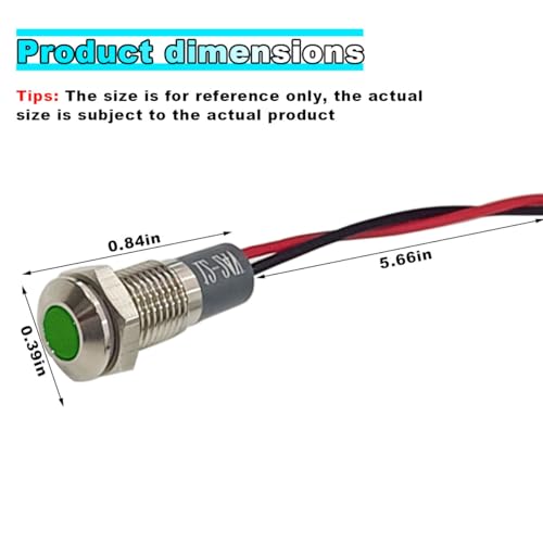 smilfuy 8mm/0.31" Signal Indicator Light, AC/DC 12V-24V Waterproof Panel Mount Warning Lamps with Wire, LED Signal Pilot Lamp for Car Truck Boat (Green) - color: Green