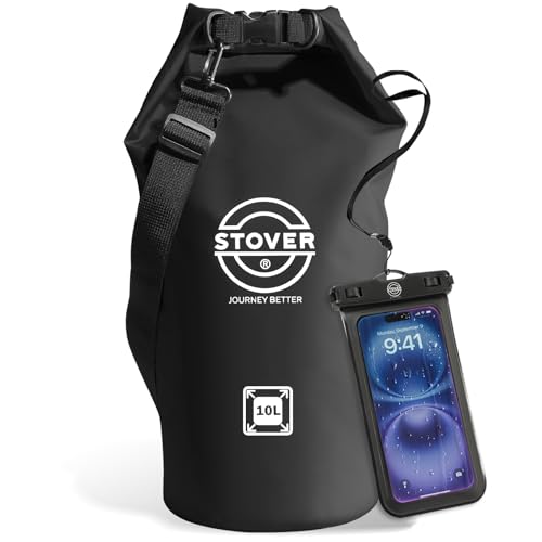 STOVER 5/10/25/30/40/55L Waterproof Dry Bag- Roll-Top Backpack w/Phone Case- Kayaking, Hiking, Camping, Boating- Men/Women - color: 10l Black, size: 10L