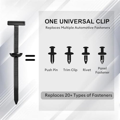 150 Pack Heavy Duty Nylon T-Style Cable Tie Buckle Push Pin Retainer Clips, Self-Locking Automotive Plastic Rivet Fasteners for Fender Liner, Bumper, Splash Shield & Trim, Universal Fit