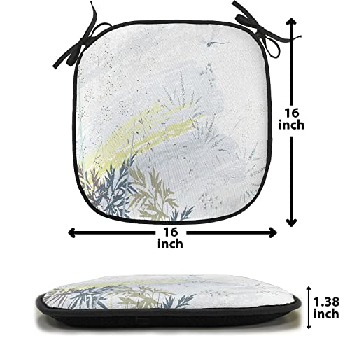 Lunarable Dragonfly Chair Cushion Pad, Wild Herb Grass Field Distressed Background with Dragonflies Lifestyle Graphic, Seat Padding for Kitchen & Patio with Anti-Slip Backing, 16"x16", Grey Green - color: Grey Green, size: Pack of 1