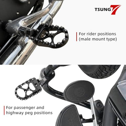 TSUNG Off Road Motorcycle Foot Pegs MX Style Footpegs – Compatible with Dyna, Fatboy, Sportster, Iron 883, CNC Wide 360° Rotating Foot Pedals (Black) - color: Black