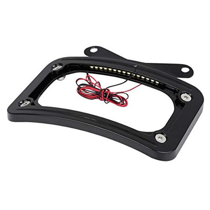 TCT-MOTORPARTS Curved License Plate Frame W/LED Light Fit for Harley Touring Street Glide 2010-2025, FLHX, FLHXS, FLHXST, FLTRX, FLTRXS, and FLTRXST - color: Black