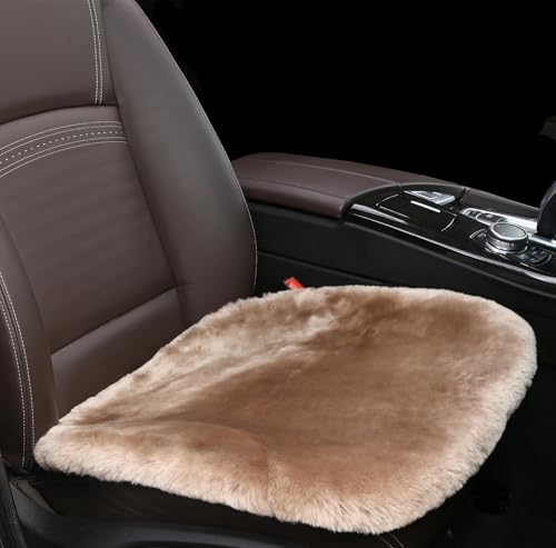 Sheepskin Seat Cushion Cover Wholehide Short Wool Seat Pad Natural Fur Car Seat Covers Universal Fit for Most Car, Truck, SUV, or Van Front Light Tan - color: Light Tan, size: Front Seat (19.6inch*19.6inch)
