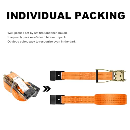 4Pack 2in 30ft Ratchet Strap Flat Hook Heavy Duty Flatbed Straps for Trailer Tie Down Straps Box Truck Accessories Cargo Loading 10000lbs Breaking Load - color: Orange