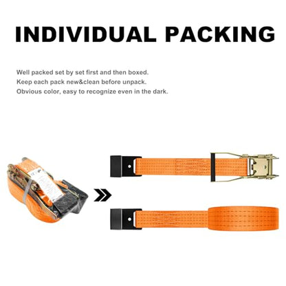 4Pack 2in 30ft Ratchet Strap Flat Hook Heavy Duty Flatbed Straps for Trailer Tie Down Straps Box Truck Accessories Cargo Loading 10000lbs Breaking Load - color: Orange