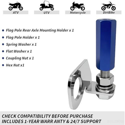 Dirt Bike Flag Mount Kit, Motorcycle Dune Whip Mount, Motorcycle Flag Mount, 22.5mm Rear Axle Mounting Holder Set for Quick Install 1/4" Whip Flag Pole-Blue