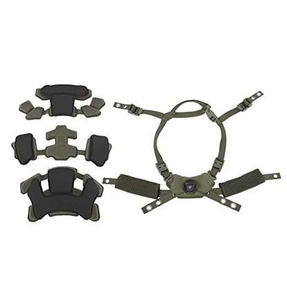 Combat Helmet Padding Kit, Tactical Helmet Padding Kit, Tactical Helmet Dial Suspension System Chin Strap with Bolts and Screws for Scooters, Skateboards(Army Green Sponge)