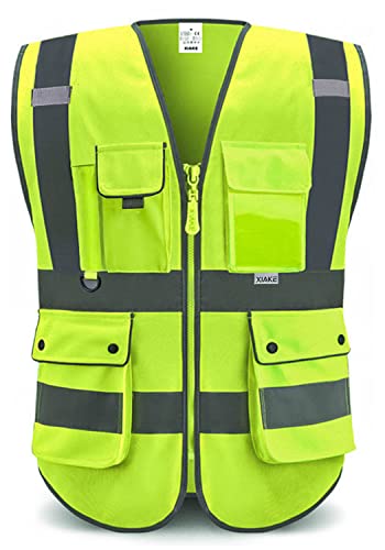 XIAKE Reflective Safety Vest for Men & Women High Visibility Class 2 Vest with Pockets Meets ANSI Standards - color: Yellow, size: XX-Large