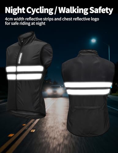 WOSAWE Men's High Visibility Cycling Wind Jacket Water Resistance Reflective Windbreaker - color: Black Vest 205, size: Medium