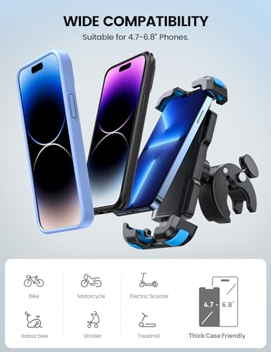 Lamicall Motorcycle Bike Phone Mount - Upgrade Quick Install Handlebar Holder Clip for Bicycle Scooter, Cell Phone Clamp for iPhone Air, 17 16 15 Pro Max, Galaxy, 4.7-6.8" Phones, Blue - color: Blue
