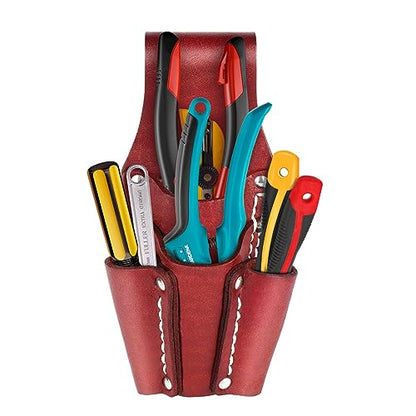 Leather Tool Pouch, Leather Electrician Tool Pouch with 4 Pockets, Heavy Duty and Durable, for Any Electrician/Welders, Carpenters, Car Repairers, Brown