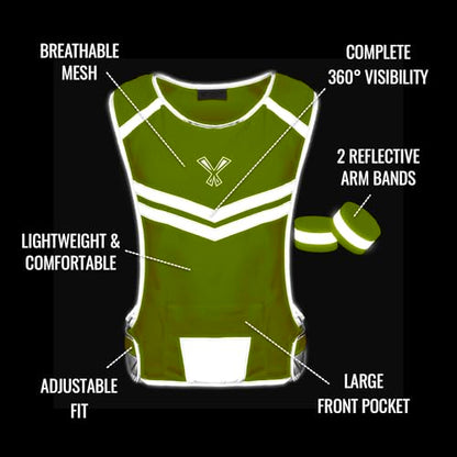 Reflective Running Vest with Pocket & 2 Bands with High visibility for Night Running, Walking & Cycling - color: Yellow, size: Medium