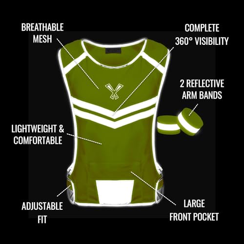 Reflective Running Vest with Pocket & 2 Bands with High visibility for Night Running, Walking & Cycling - color: Yellow, size: X-Large