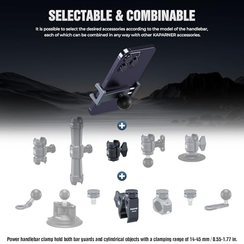 Motorcycle Phone Mount, Handlebar Clamp Base Fits 0.5"-2" Diameter Bars, 25mm Ball Head & Aluminum Socket Arm, 360° Rotatable, Universal for iPhone/Android Phones Width 2.56"-3.74"(KPS-07) - color: KPS-07