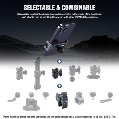 Motorcycle Phone Mount, Handlebar Clamp Base Fits 0.5"-2" Diameter Bars, 25mm Ball Head & Aluminum Socket Arm, 360° Rotatable, Universal for iPhone/Android Phones Width 2.56"-3.74"(KPS-07) - color: KPS-07