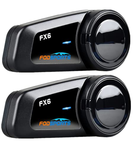 Fodsports FX6 Motorcycle Bluetooth Headset, 6 Riders Group Motorcycle Intercom Bluetooth, 1000M Motorbike Helmet Communication Systems/Voice Command/Universal Pairing/FM Radio(2 Pack) - size: 2 Pack FX6