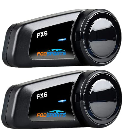 Fodsports FX6 Motorcycle Bluetooth Headset, 6 Riders Group Motorcycle Intercom Bluetooth, 1000M Motorbike Helmet Communication Systems/Voice Command/Universal Pairing/FM Radio(2 Pack) - size: 2 Pack FX6