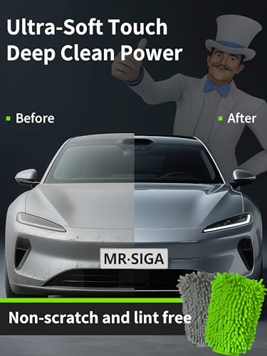 MR.SIGA Premium Microfiber Soft Chenille Car Wash Mitt, Pack of 2, Gray & Green - color: Gray & Green