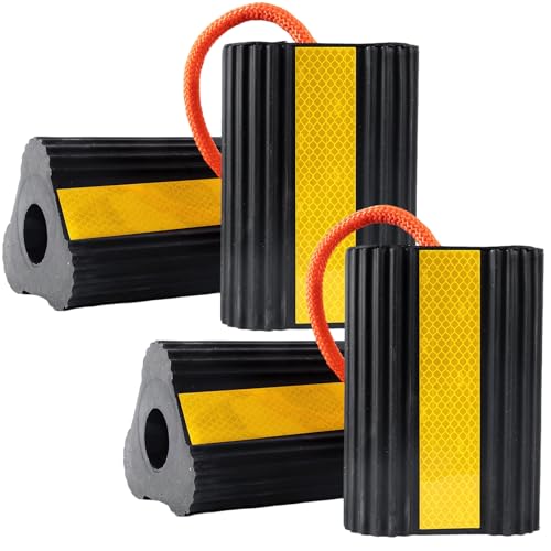 Wheel Chocks for RV Trailer 2 Pair /4pack with Rope & Reflective Strips Rubber Wheel Chocks Heavy Duty Tire Stopper for Camper, Truck, Car, Travel Trailer