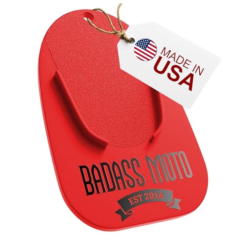 Badass Moto Motorcycle Kickstand Pad, Kick Stand Puck, Coaster Plate for Harley Davidson Touring, Sport Bike, Cruiser, Motorcycle Accessories for Grass, Dirt, Hot Pavement Parking Pad, Made in USA,Red - color: Red, size: 1-Pack