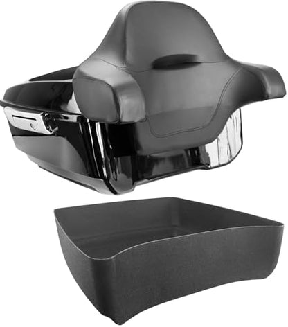YHMOTO 13.7" King Tour Trunk with Around Backrest Fit for Harley Davidson Touring Road King, Road Glide, Street Glide,CVO 2014-2026 (King Tour Trunk+Around Backrest Pad-Chrome Latch Kit) - color: King Tour Pack+Around Backrest Pad-Chrome Latch Kit