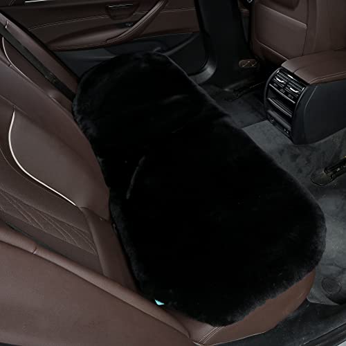 IRIWOOL Genuine Sheepskin Auto Seat Pad, Australian Soft Wool Seat Cover Breathable and Sweat-Wicking Universal Fit (Front seat Cushion 2pcs & Rear seat Cushion 1pc, Black) - color: Black, size: 3 Piece Set