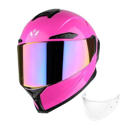 1Storm Motorcycle Full Face Helmet DOT Adults Street Bike Dual Visor Sun Inner Shield with One Extra Clear Shield: Glossy Pink - color: A Tinted Glossy Pink + Clear Shield, size: Medium