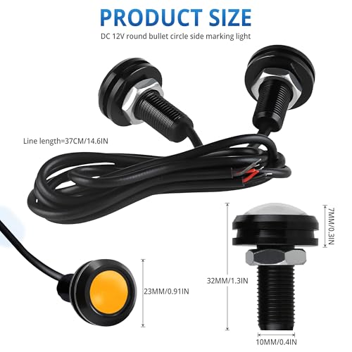 4Pcs 23mm DC 12V Black shell Eagle Eye Cob LED Car Fog DRL Daytime Running Light Backup Reverse Tail Rock Lights Headlights Signal Lamp Small bulb DIY use for car and motorcycle (Yellow) - color: Yellow
