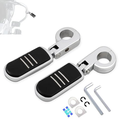 1.25" (32mm) Adjustable Highway Foot Pegs w/Mounting P-Clamps for Harley Davidson Touring Street Glide/Road Glide/Electra Glide/Road King Motorcycle with 1-1/4" Crash Bar,CHROME#1
